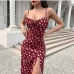 9Sexy Ruched Floral Slit Camisole Midi Dress