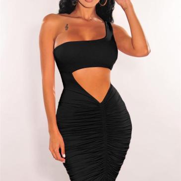 Sexy Solid Hollowed Out Asymmetrical Sling Dress
