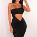 1Sexy Solid Hollowed Out Asymmetrical Sling Dress