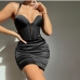 7Sexy Solid Ruched Black Sleeveless Short Dress