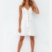 4Single Breasted V Neck White Sleeveless Dress