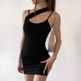 Stylish Black Backless Sleeveless Short Dress