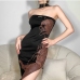 3Stylish Printed Backless Slit Halter Sleeveless Dress