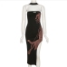 6Stylish Printed Backless Slit Halter Sleeveless Dress