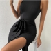 3Summer Black Slit Tie Wrap Sleeveless Dress
