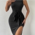 1Summer Black Slit Tie Wrap Sleeveless Dress
