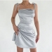 4Summer Charming Satin  Solid Backless Camisole Dress