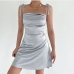 6Summer Charming Satin  Solid Backless Camisole Dress