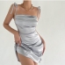 7Summer Charming Satin  Solid Backless Camisole Dress