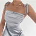 10Summer Charming Satin  Solid Backless Camisole Dress