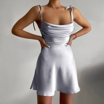 Summer Charming Satin  Solid Backless Camisole Dress