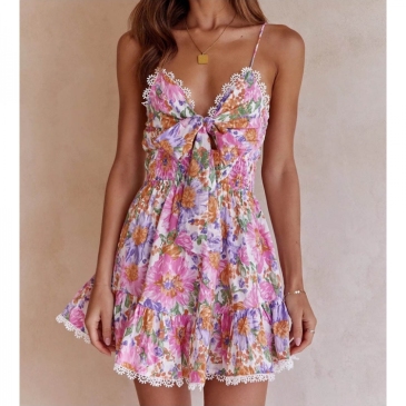 Summer Floral Printed Spaghetti Strap Mini Dress