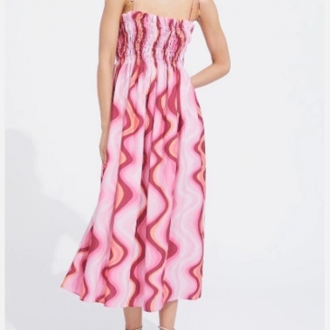 Summer Ruched Print Sleeveless Midi Dress