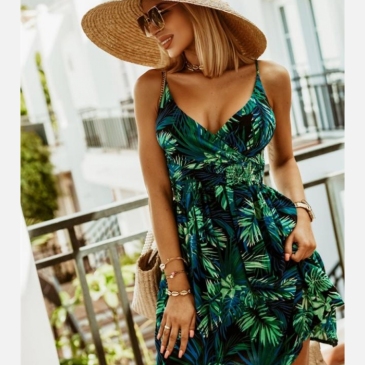 Summer V Neck Floral Sleeveless Dress For Women