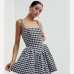 8Trendy Houndstooth Square Neck Pleated Dresses