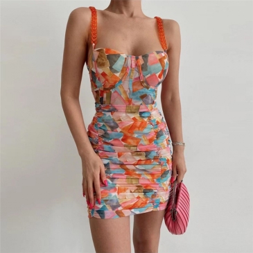Trendy Ruched Colorful Sleeveless Dresses For Women