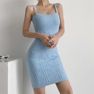 Trendy Temperament Solid Sleeveless Knit Dress