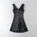 3V Neck Jacquard Weave Black Sleeveless Dress