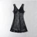 6V Neck Jacquard Weave Black Sleeveless Dress