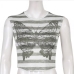 7  Fashion Butterfly Pattern Stripe Short Sleeve Crop Top