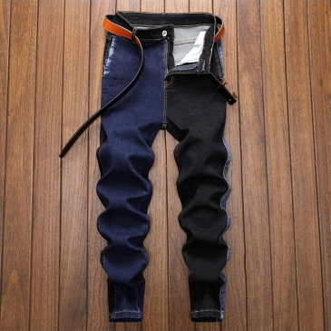  Poplar Contrast Color Ruched Jeans For Men