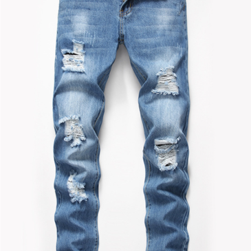 Autumn Blue Ripped Straight Jeans For Men
