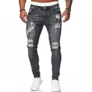 Hip Hop Ripped Mid Waist Jeans For Men