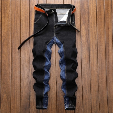 Korean Style Contrast Color Skinny Jeans Men
