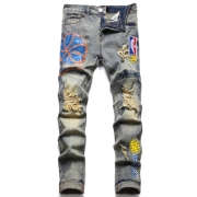 Personality Hole Print Mid Waist Jeans For Men