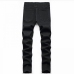 3Street Zipper Design Black Ripped Denim Jeans