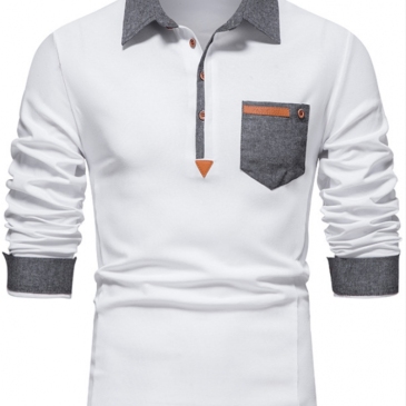 Casual Patchwork Long Sleeve Polo Shirts