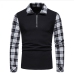 8Chic Plaid Patchwork Long Sleeve Polo Shirts