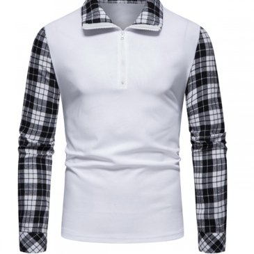 Chic Plaid Patchwork Long Sleeve Polo Shirts