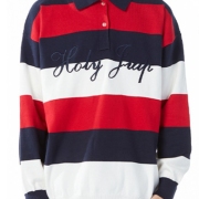 Color Blocking Striped Letter Embroidery Long Sleeve Polo Shirts