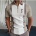 1Easy Matching  Summer Printed White Zipper Polo Shirt