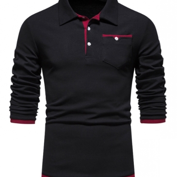 Street Contrast Color Patchwork Mens Polo Shirts