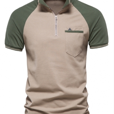Summer Contrast Color Zipper Short Sleeve Polo Shirts