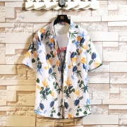 Black Printed Loose Hawaiian Shirts For Men