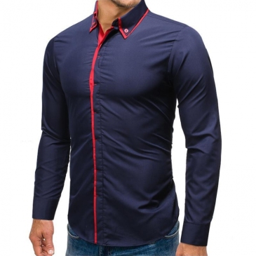 Casual Contrast Color Long Sleeve Shirts Mens