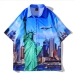 1Casual Printed Short Sleeve Blue Shirt For Men