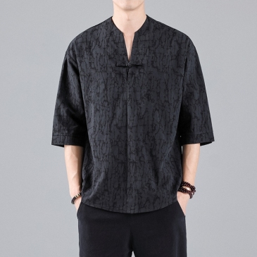 Chinese Style Men Linen Half Sleeve Shirts
