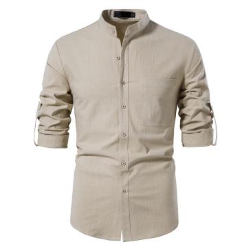 Chinese Style Men Solid Fitted Shirts