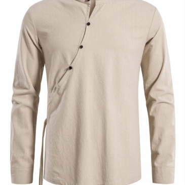 Chinese Style Solid Oblique Buckle Long Sleeve Shirt