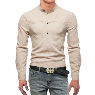 Korean Style Solid Stand Collar Design Shirts