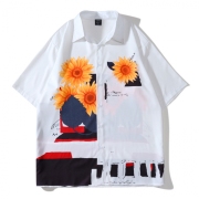 Loose Sunflower Printed White Shirt For Men