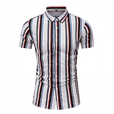 Plus Size Contrast Color Striped Short Sleeve Shirts