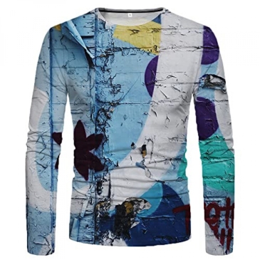 Abstract Printed Crew Neck Long Sleeve T Shirt