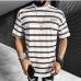 3Casual Striped Contrast Color Crew Neck Tee