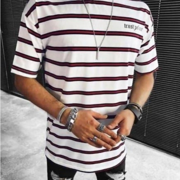 Casual Striped Contrast Color Crew Neck Tee