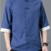 7Chinese Style Contrast Color Linen Half Sleeve Tops